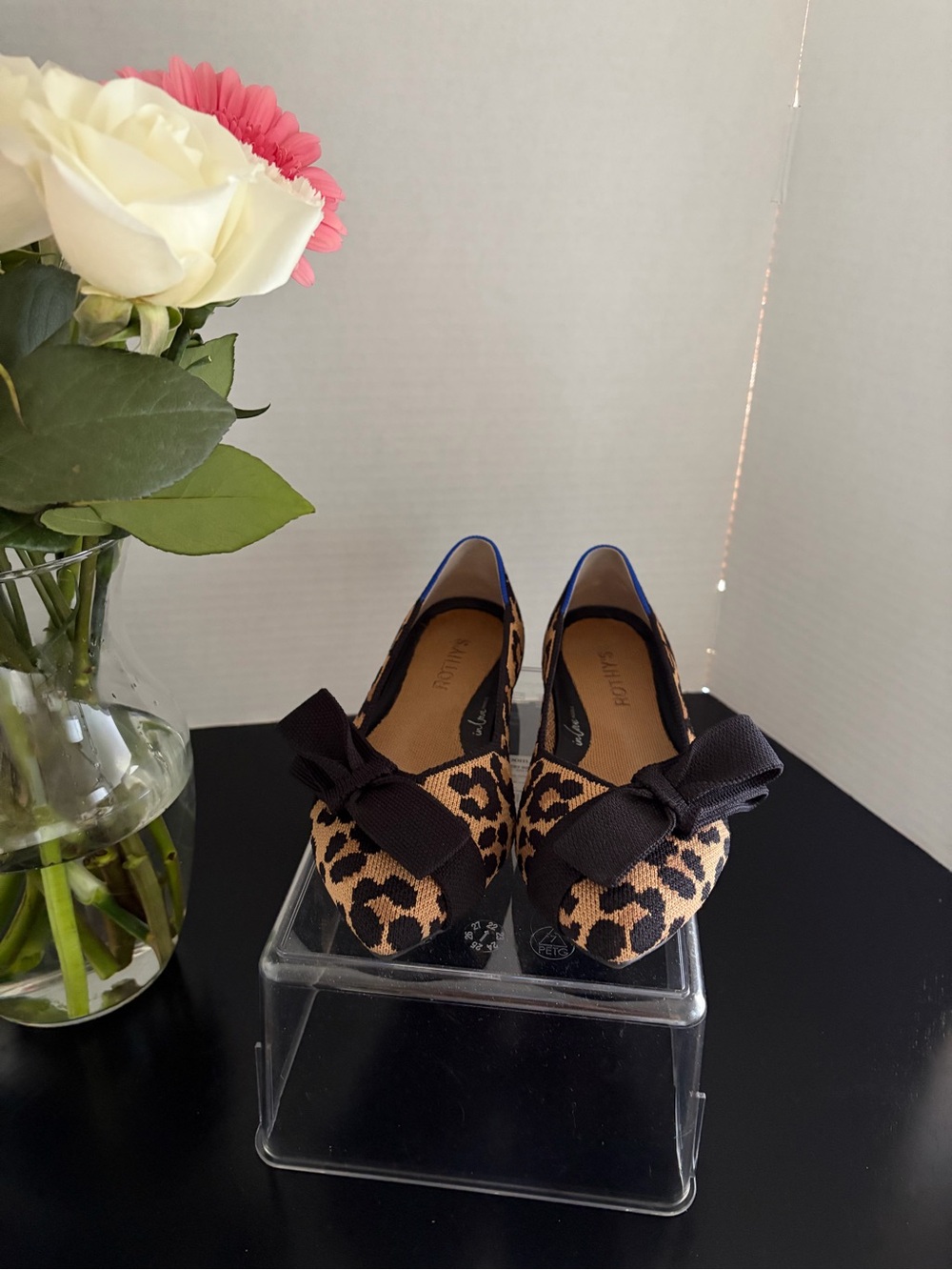 Rothy's Leopard Print Flats with Black Bow